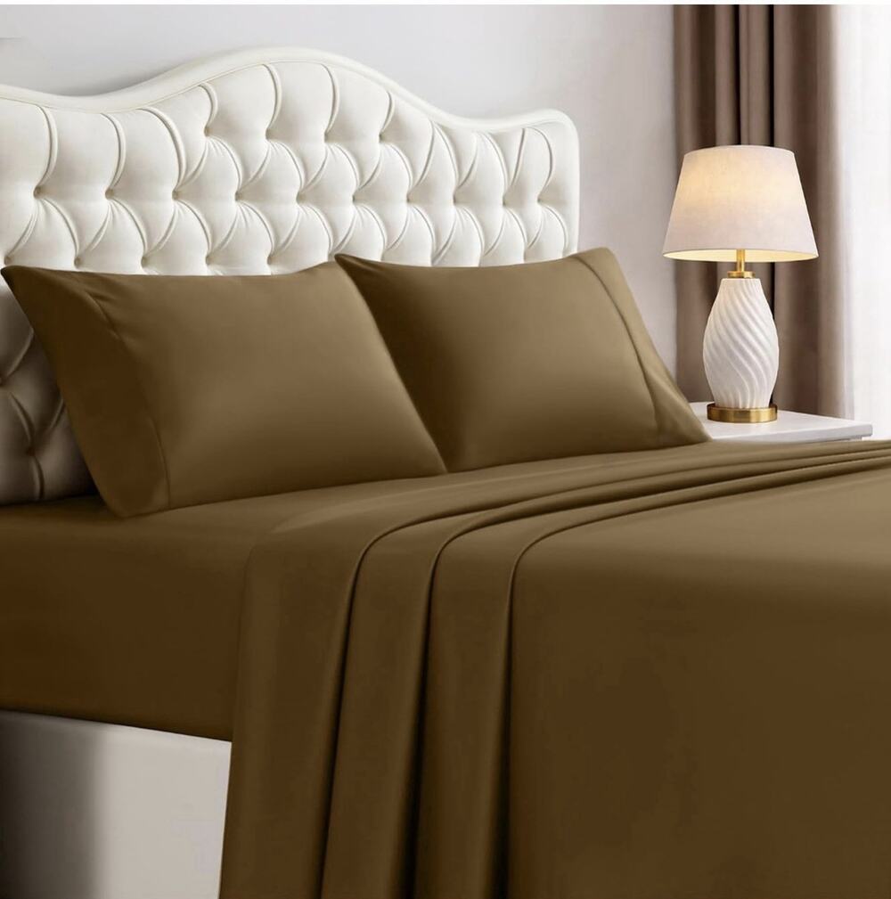 King Sheets Set, 4 Pieces 16" Deep Pocket Hotel Luxury Bed Sheets, Mocha